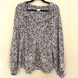 A New Day Black and White Cheetah Print Long Sleeve Blouse size XL